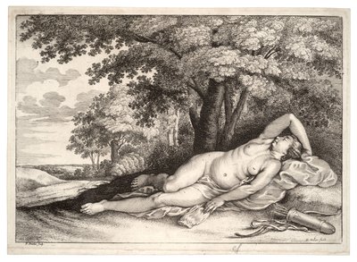 Sleeping Huntress. State 2 by Wenceslaus Hollar